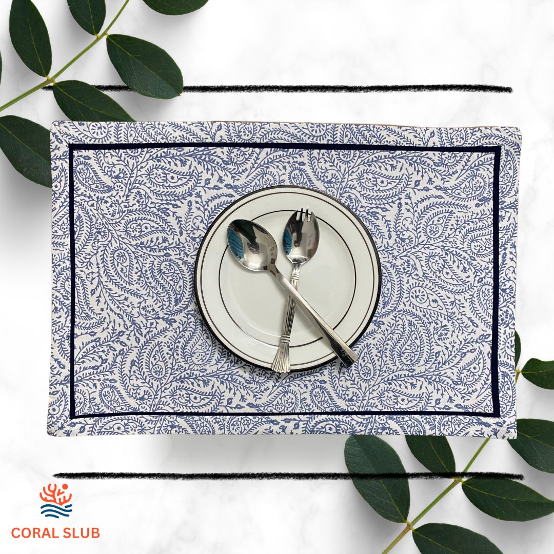 Azure Plume Cotton Placemats, 12" x 18", Set of 2 - Coral Slub -